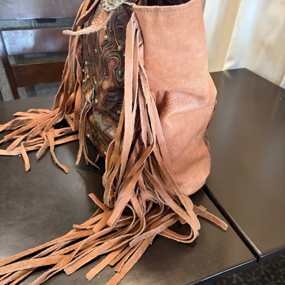 Leather fringe Western Style Tote Circle M Custom made Purse - Picture 6 of 11